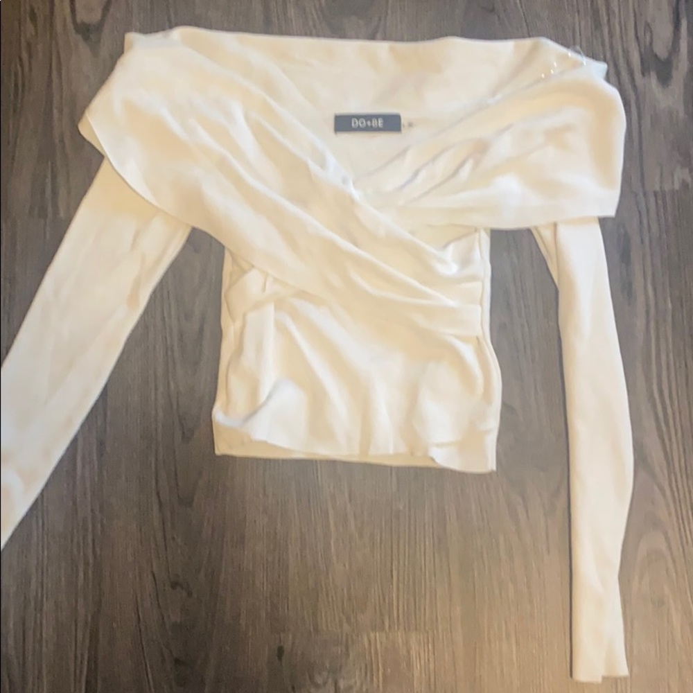 Off the shoulder white sweater